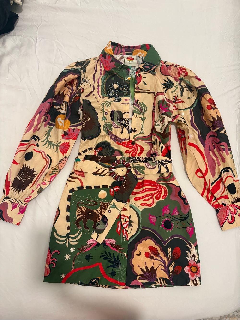 NWT Farm Rio Printed Button-Front Mini Dress with Belt - Picture 2 of 5